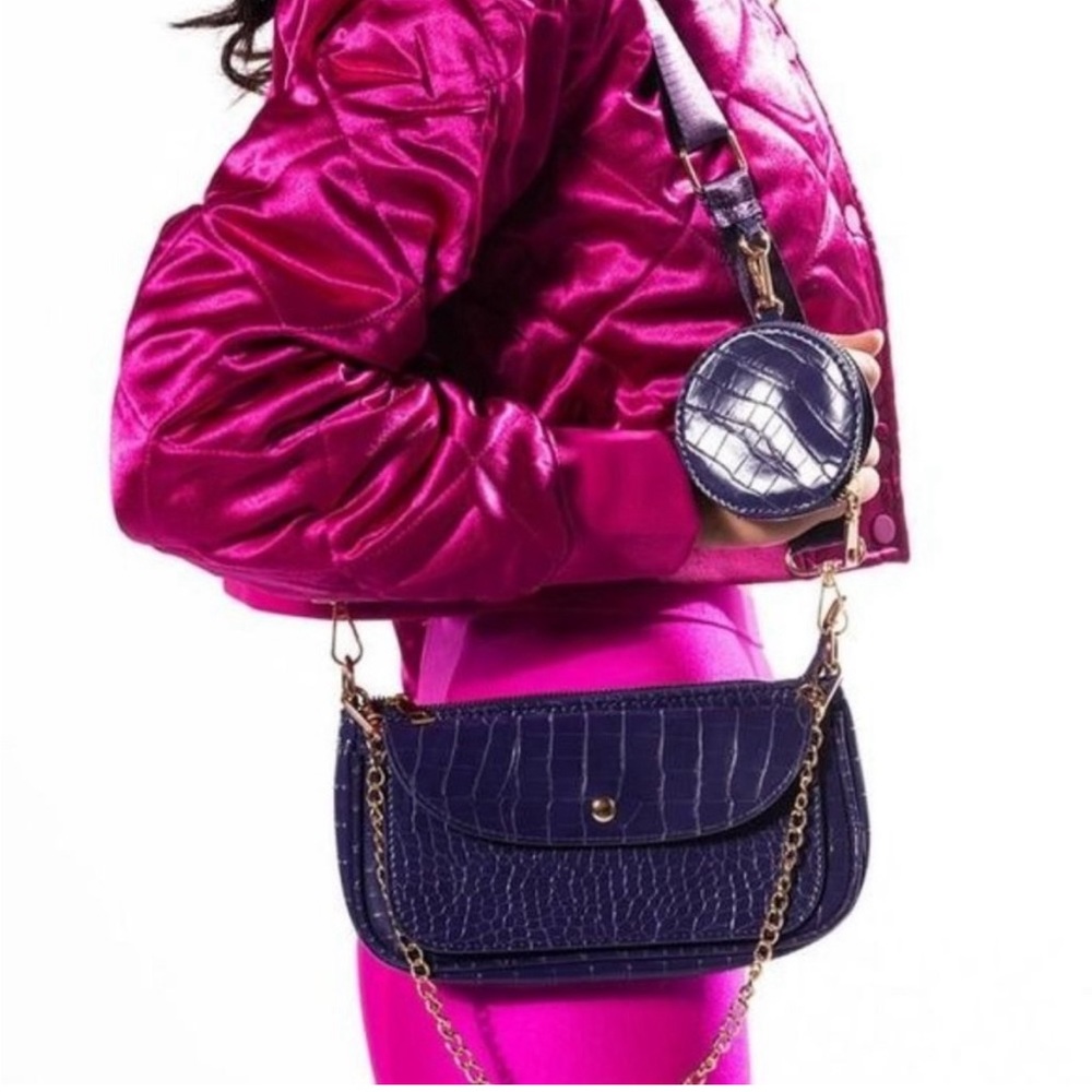 Stasia Got Coins: Croc Embossed Purple Crossbody Bag